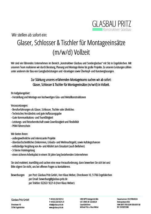 Anzeige-Glaser-Schlosser-Tischler-Vollzeit